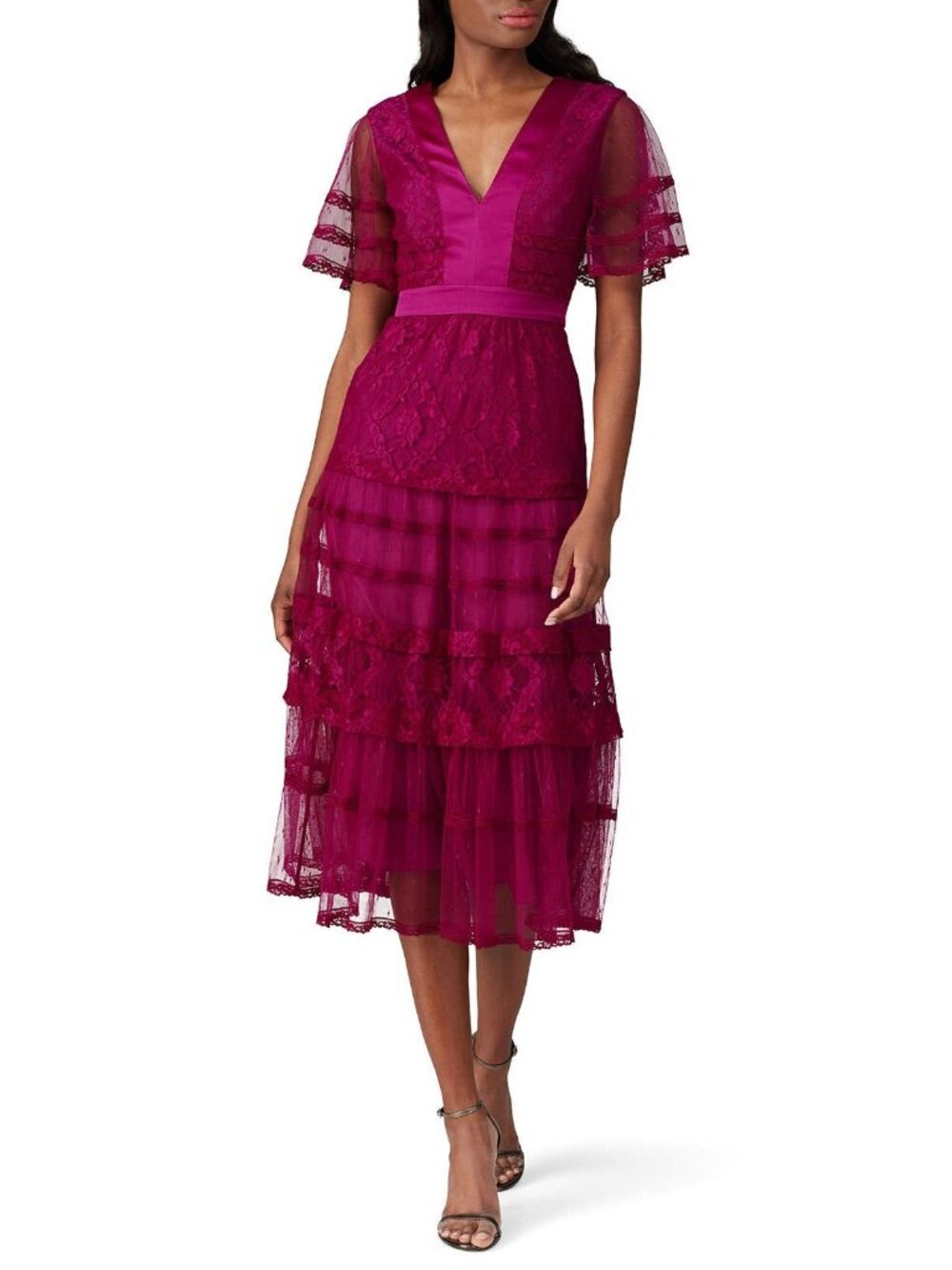 Temperley London Florence Purple Lace V-Neck Midi Dress Women's Size 8